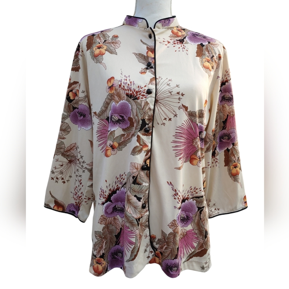 Vintage Lady Winn California by Teddi Kimono Lounge Jacket Vibrant Colors Floral